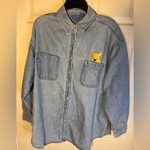 Disney Vintage Pooh Blue Denim Shirt with Yellow Bear Embroidery 22